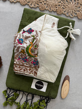 Mehndi Handloom Cotton Saree With Embrodery Work Redy Made Blouse